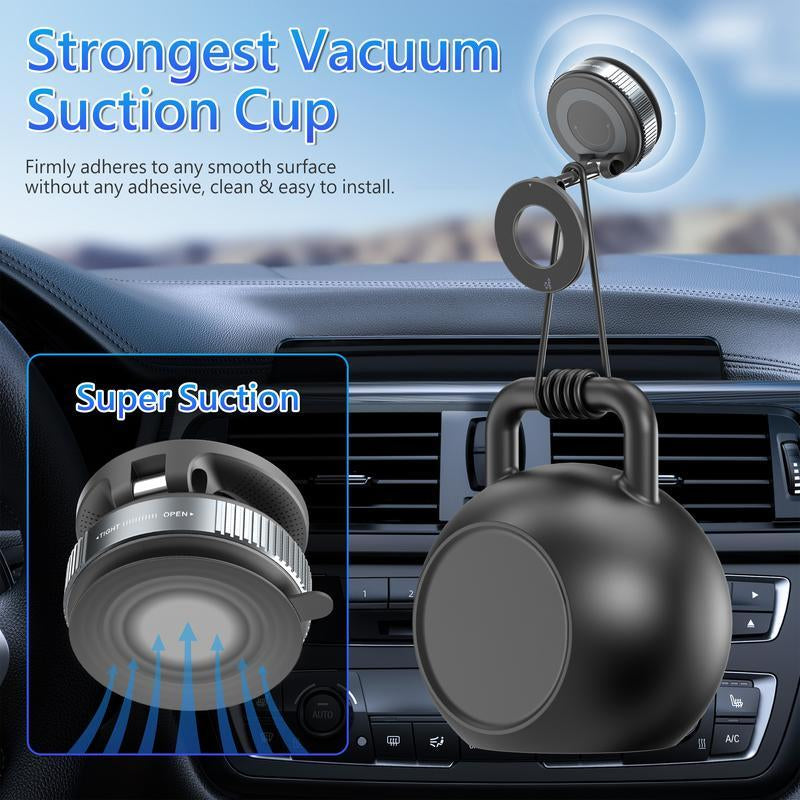 Universal Magnetic Car Phone Holder - Strong Vacuum Suction Cup Mount for All Smartphones & Vehicles | Foldable Design Works on Dashboard, Gym & Bathroom Mirrors Base Ajustable