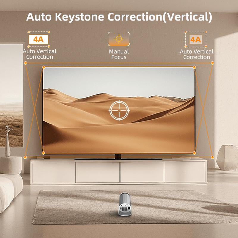 Portable Projector 2.4/5G Wifi 360° HD LED 200 Inch Screen Built-In Speaker Multifunctional Projector for Home Cinema and Outdoor Use