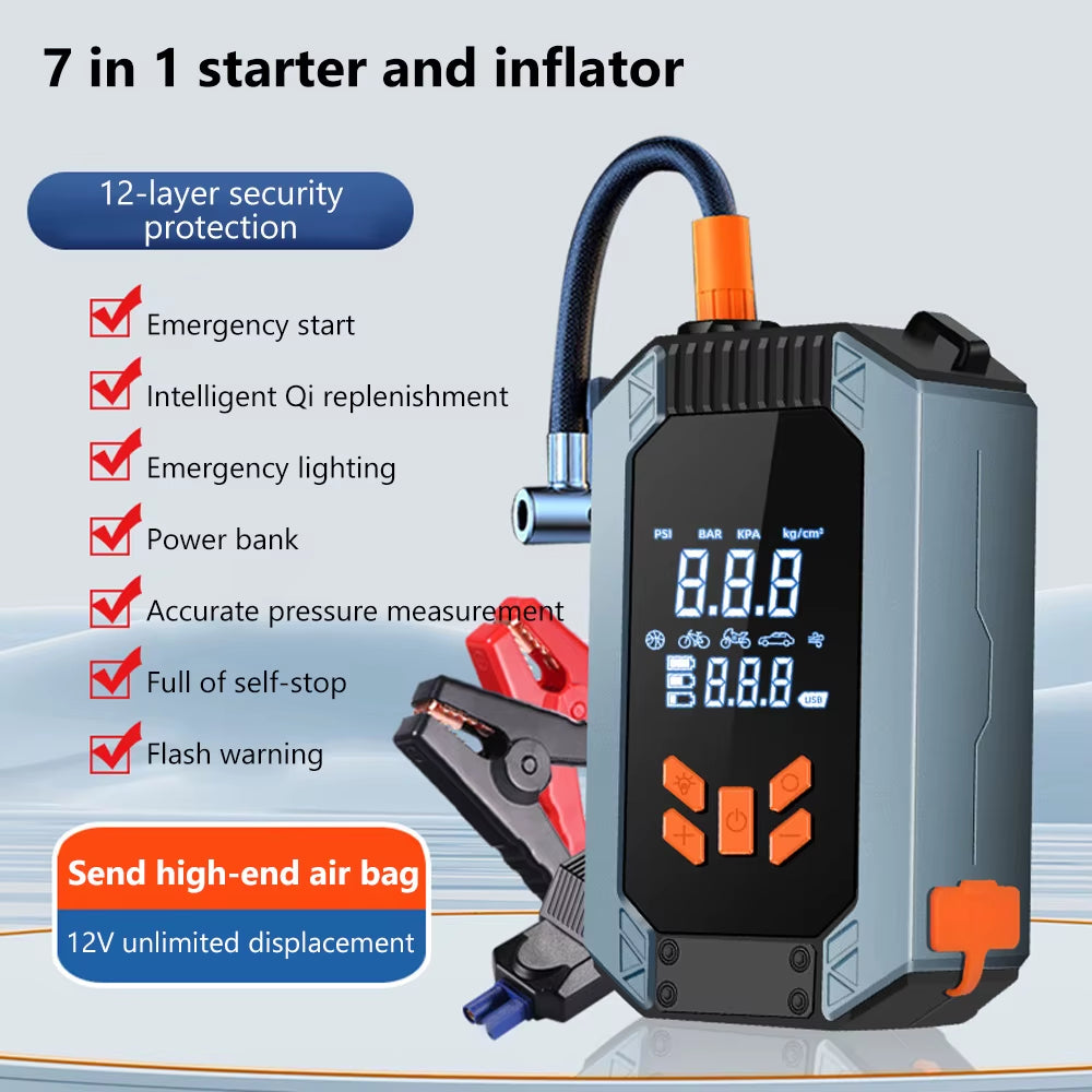 Portable Car Jump Starter Power Bank with Air Compressor for 12V Vehicle 7200Mah Strong Start Jump with Air Pump