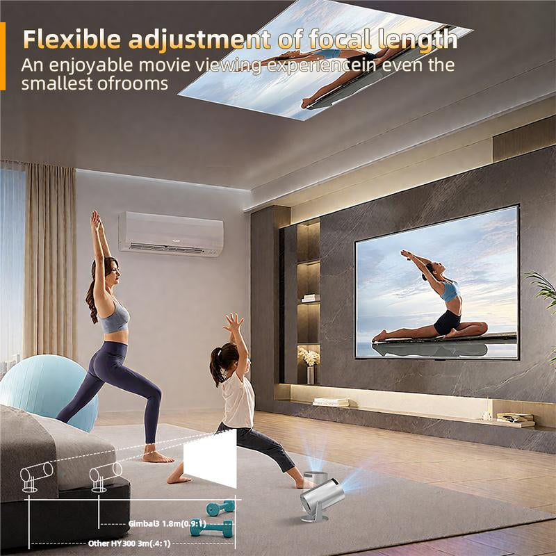 Portable Projector 2.4/5G Wifi 360° HD LED 200 Inch Screen Built-In Speaker Multifunctional Projector for Home Cinema and Outdoor Use