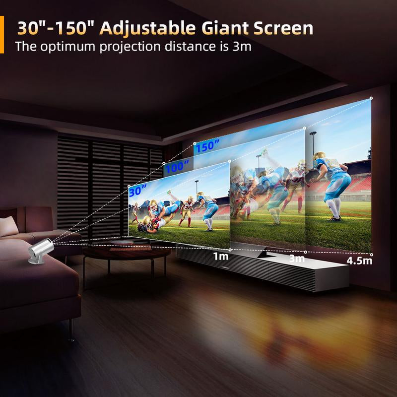 Portable Projector 2.4/5G Wifi 360° HD LED 200 Inch Screen Built-In Speaker Multifunctional Projector for Home Cinema and Outdoor Use
