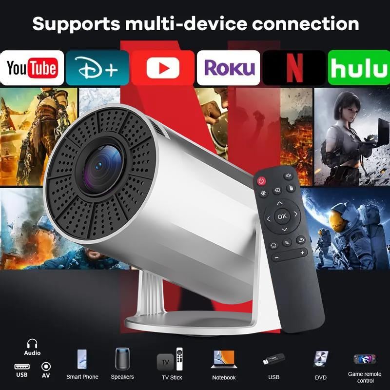 Portable Projector 2.4/5G Wifi 360° HD LED 200 Inch Screen Built-In Speaker Multifunctional Projector for Home Cinema and Outdoor Use