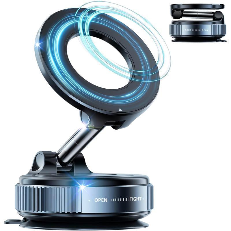 Universal Magnetic Car Phone Holder - Strong Vacuum Suction Cup Mount for All Smartphones & Vehicles | Foldable Design Works on Dashboard, Gym & Bathroom Mirrors Base Ajustable