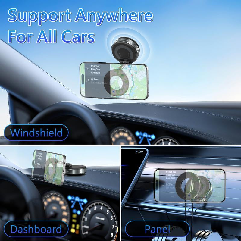 Universal Magnetic Car Phone Holder - Strong Vacuum Suction Cup Mount for All Smartphones & Vehicles | Foldable Design Works on Dashboard, Gym & Bathroom Mirrors Base Ajustable