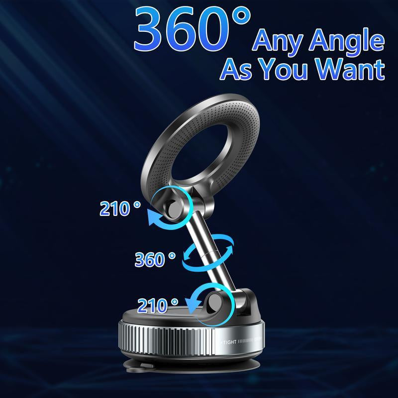 Universal Magnetic Car Phone Holder - Strong Vacuum Suction Cup Mount for All Smartphones & Vehicles | Foldable Design Works on Dashboard, Gym & Bathroom Mirrors Base Ajustable