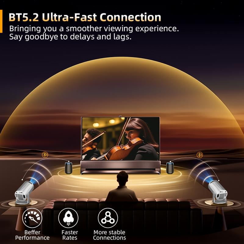 Portable Projector 2.4/5G Wifi 360° HD LED 200 Inch Screen Built-In Speaker Multifunctional Projector for Home Cinema and Outdoor Use