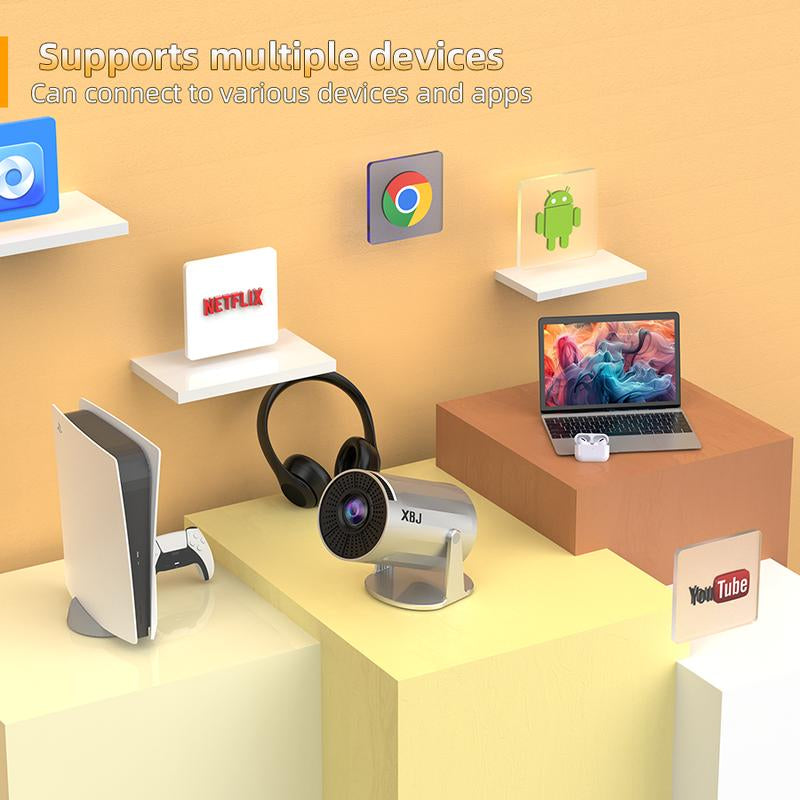 Portable Projector 2.4/5G Wifi 360° HD LED 200 Inch Screen Built-In Speaker Multifunctional Projector for Home Cinema and Outdoor Use