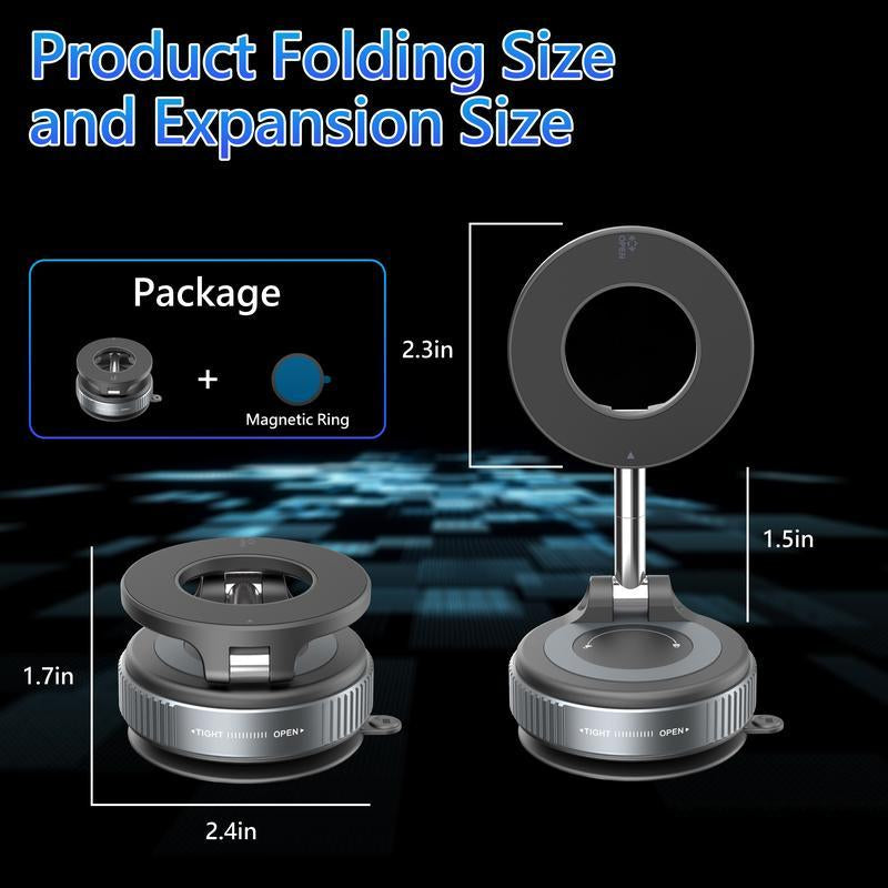 Universal Magnetic Car Phone Holder - Strong Vacuum Suction Cup Mount for All Smartphones & Vehicles | Foldable Design Works on Dashboard, Gym & Bathroom Mirrors Base Ajustable